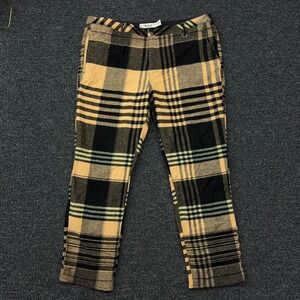 Woolrich Womens Plaid Wool Blend Trousers Yellow Black Buffalo Check Size 14